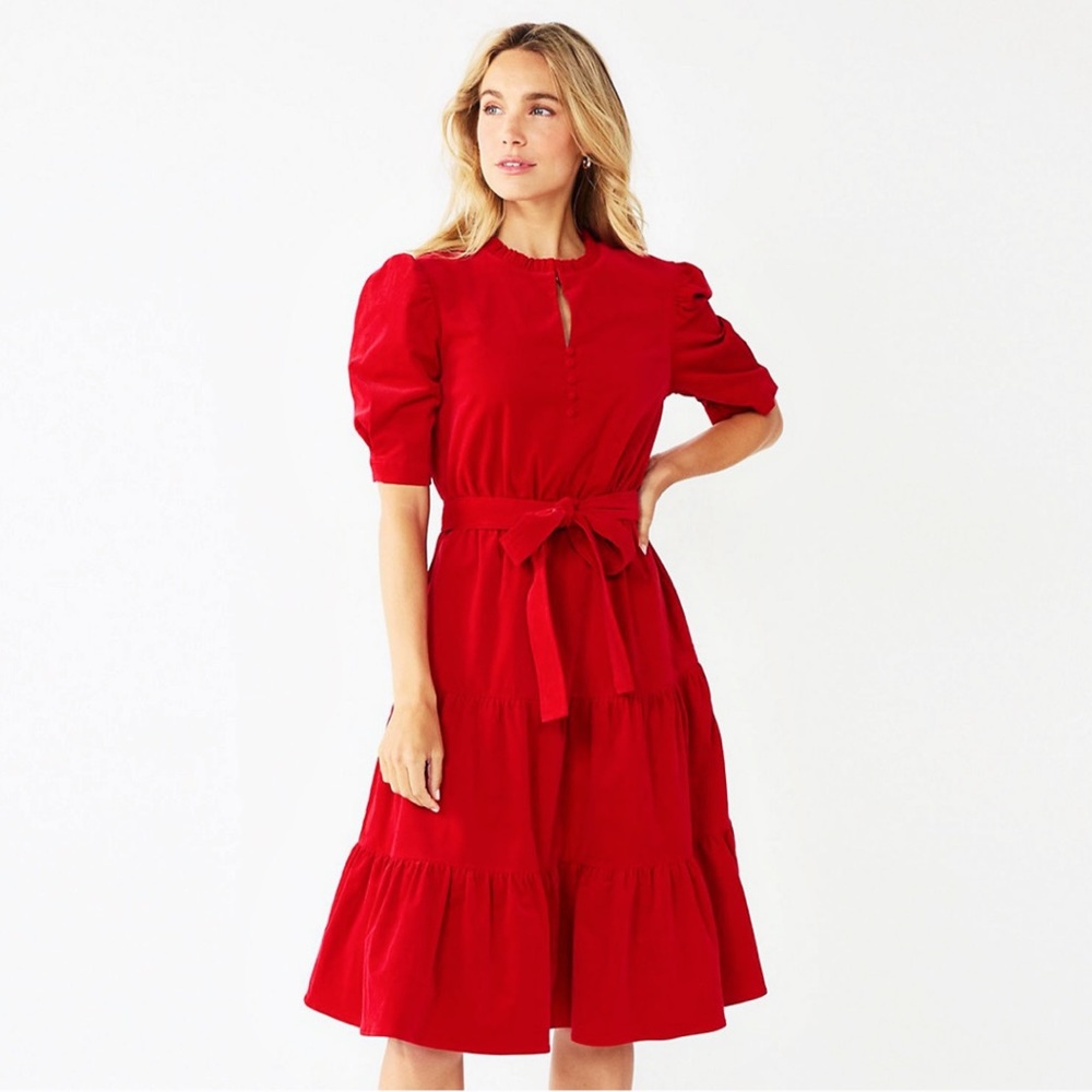 NWT S Draper James RSVP Red Corduroy Dress Prairie